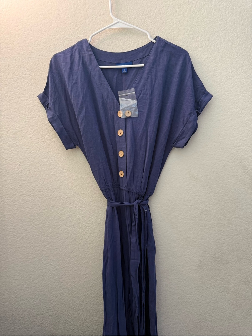 Apt. 9 Women’s Navy Button-Front V-Neck Maxi Jumpsuit with Tie Waist Size Small